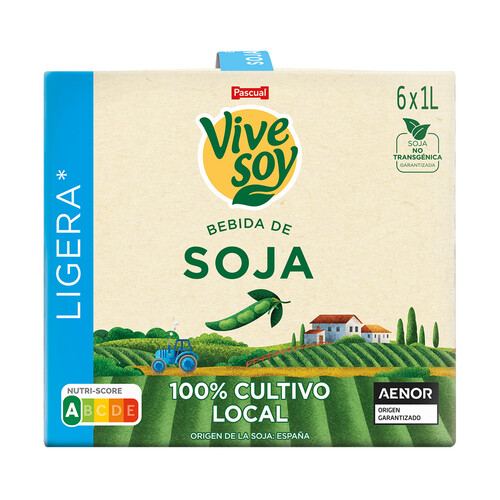 Bebida de soja ligera, de cultivo 100% local VIVESOY de Pascual 6 x 1 l.