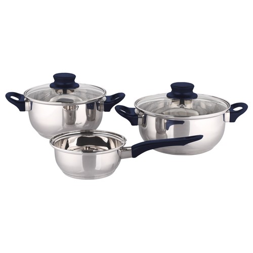 Batería de 3 piezas más 2 tapas Batic Inox, aptas para inducción, TABERSEO.