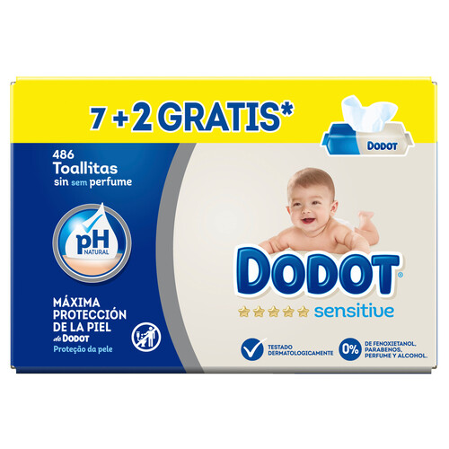 Toallitas húmedas para bebé sin perfume DODOT Sensitive 9 x 54 uds.