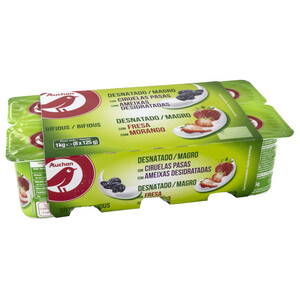 Imagen de AUCHAN Bifidus desnatado con trocitos de fresas y ciruelas pasas 8 x 125 g. Producto Alcampo