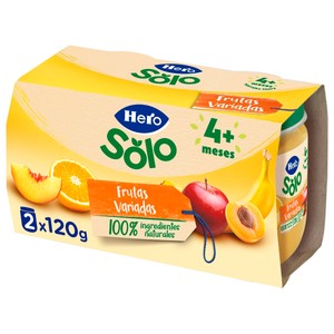 Imagen de HERO Solo Tarrito de frutas (plátano, manzana, melocotón, naranja y albaricoque), a partir de 4 meses 2 x 120 g.
