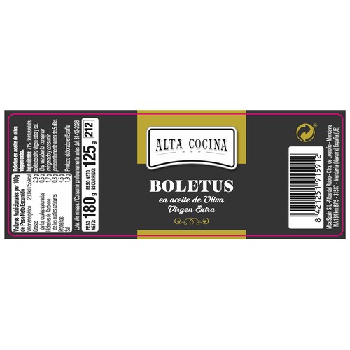 ALTA COCINA Boletus en aceite de oliva virgen extra 125 g.