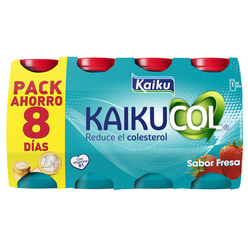 KAIKUCOL Yogur líquido que ayuda a reducir el colesterol con sabor a fresa 8 x 65 g.