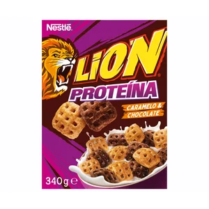 NESTLÉ Cereales de caramelo y chocolate Lion 340 g.