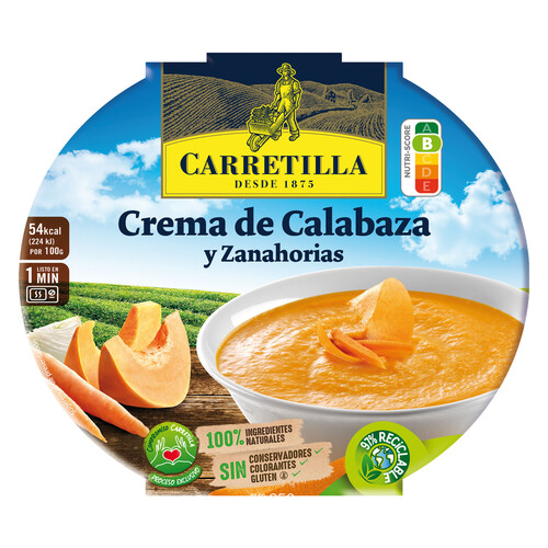 CARRETILLA Crema de calabaza y zanahoria sin conservantes 350 g.