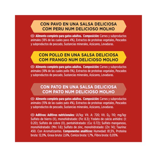 PURINA GOURMET Comida para gatos adultos a base de pato, pollo y pavo PURINA GOURMET 6 uds. 50 g.