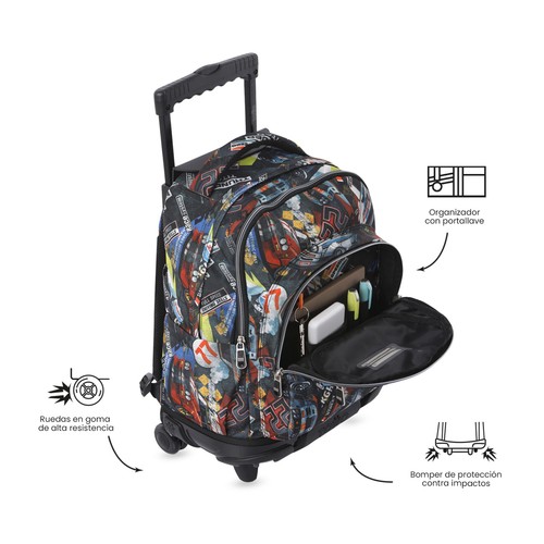 Mochila TOTTO con ruedas, diseño Renglones Rally Red