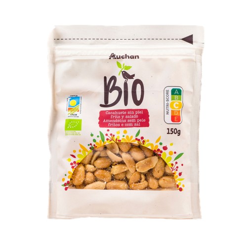 Cacahuetes repelados fritos y salados ALCAMPO ECOLÓGICO 150 g.