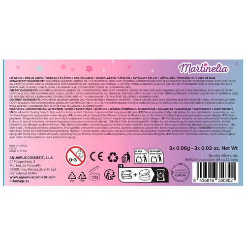 MARTINELIA World Estuche con 3 brillos de labios infantiles.