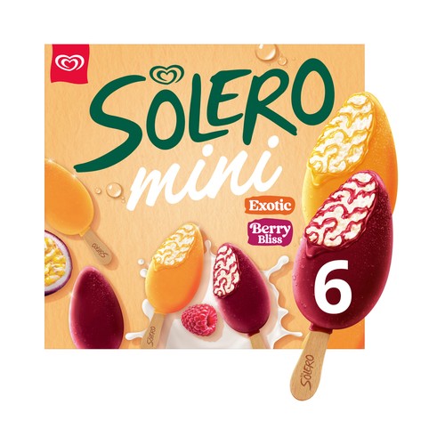 SOLERO Mini polos de frutas (3 frutas exóticas y 3 de frambuesa y fresa) 6 x 50 ml.