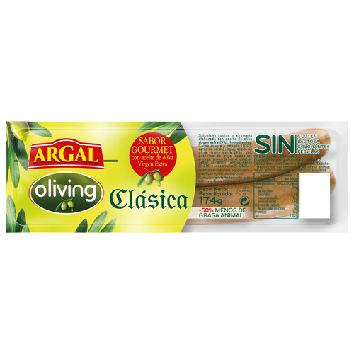 ARGAL Salchichas cocidas y ahumadas con aceite de oliva virgen extra ARGAL Oliving 174 g.
