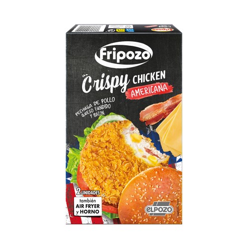FRIPOZO Pechuga de pollo empanada estilo americana con queso fundido y bacon 230 g.