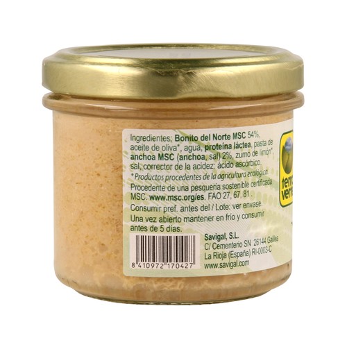 TERRA VERTE Crema de bonito con anchoa Ecológica MSC (Pesca sostenible certificada) TERRA VERTE 110 g.