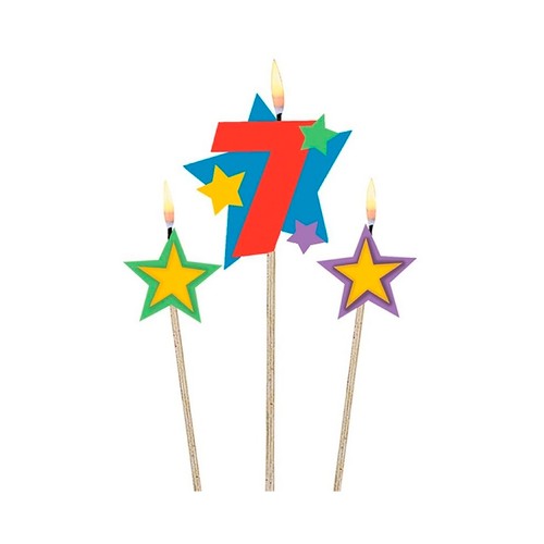 Vela de cumpleaños número 7 con dos velas de estrellas, 12,2x13,5cm, AMSCAN