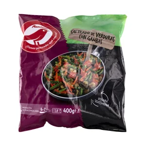 AUCHAN Salteado de verduras seleccionadas, con gambas 400 g. Producto Alcampo