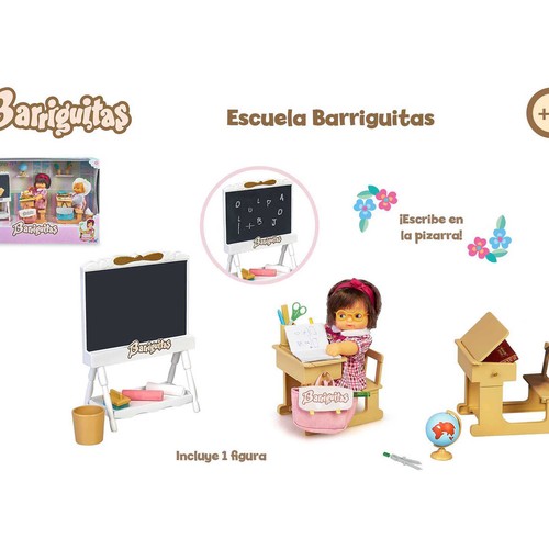 Conjunto de juego Escuela con muñeca incluida, BARRIGUITAS.