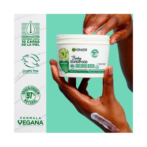 GARNIER Body superfood Crema corporal nutritiva para piel seca o muy seca 400 ml.
