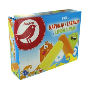 AUCHAN Polos de hielo de sorbete de limón (5) y naranja (5) 10 x 65 ml. Producto Alcampo