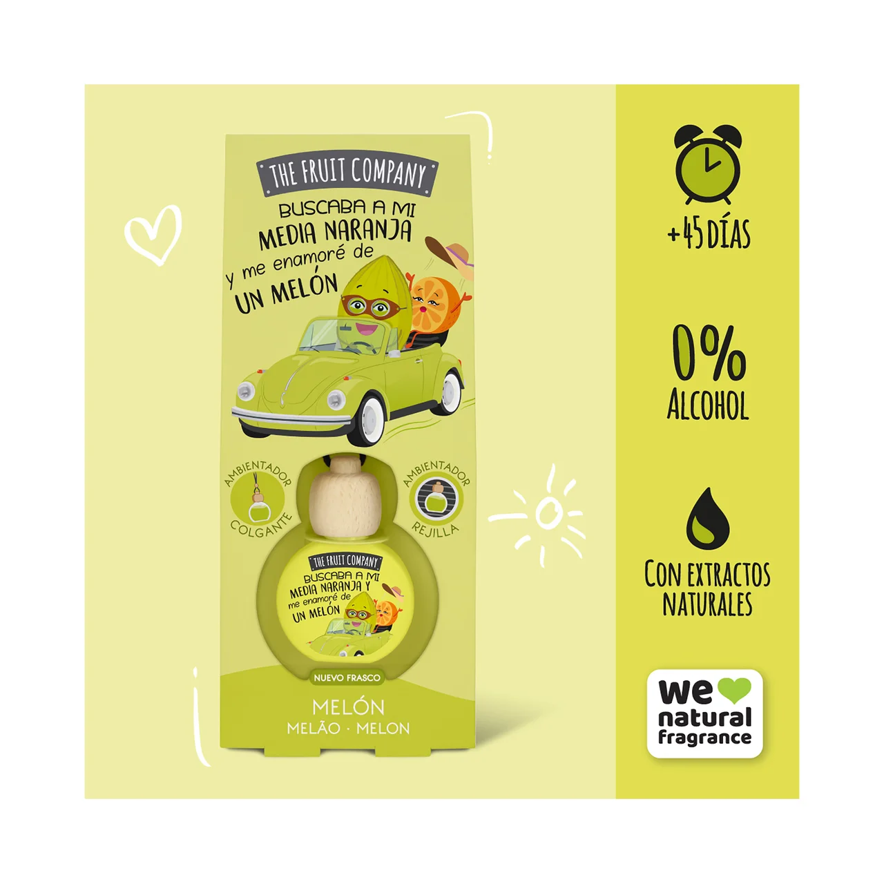 THE FRUIT COMPANY Ambientador perfumador para espacios reducidos, con aroma a melón.
