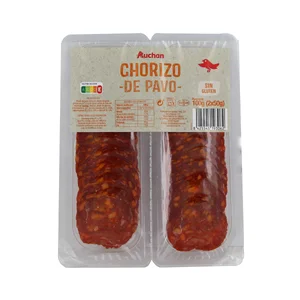 AUCHAN Chorizo de pavo cortado en lonchas 100 g. Producto Alcampo