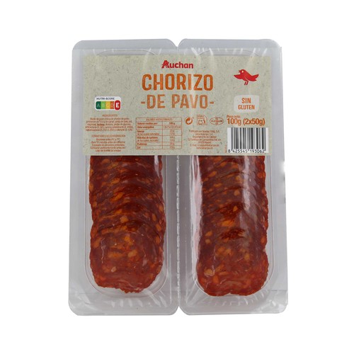AUCHAN Chorizo de pavo cortado en lonchas 100 g. Producto Alcampo
