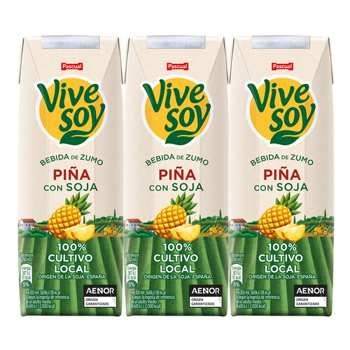 VIVESOY Zumo de piña y soja de origen 100% local VIVESOY 3 x 25 cl