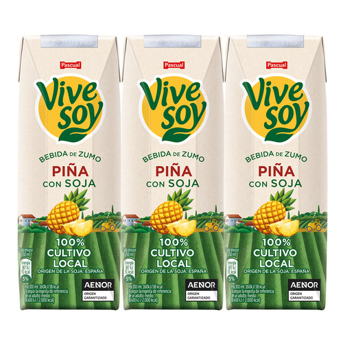 Zumo de piña y soja de origen 100% local VIVESOY 3 x 25 cl