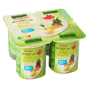AUCHAN Bífidus desnatado sin azúcares añadidos con piña 4 x 125 g Producto Alcampo.