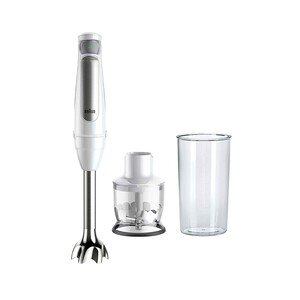 Batidora de mano con brazo de acero inoxidable BRAUN MQ7020, 1000W, velocidad variable, incluye vaso medidor y picadora.
