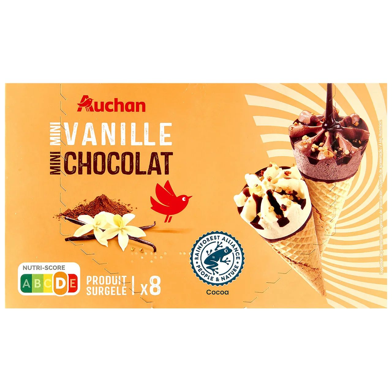 PRODUCTO ALCAMPO Mini conos de helado de vainilla (4) y helado de chocolate (4) 8 x 70 ml.