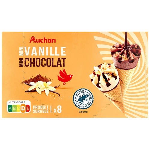 PRODUCTO ALCAMPO Mini conos de helado de vainilla (4) y helado de chocolate (4) 8 x 70 ml.