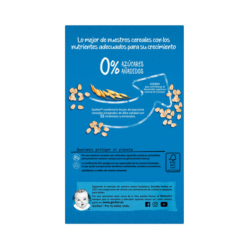 GERBER Papilla de 8 cereales (trigo, avena, cebada, centeno, maiz, espelta, arroz y triticale) a partir de 6 meses GERBER 475 g.