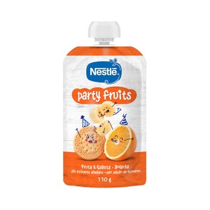 Imagen de NESTLÉ Party fruits Bolsita de fruta (plátano y naranja) y galleta, para bebés a partir de 12 meses 110 g.
