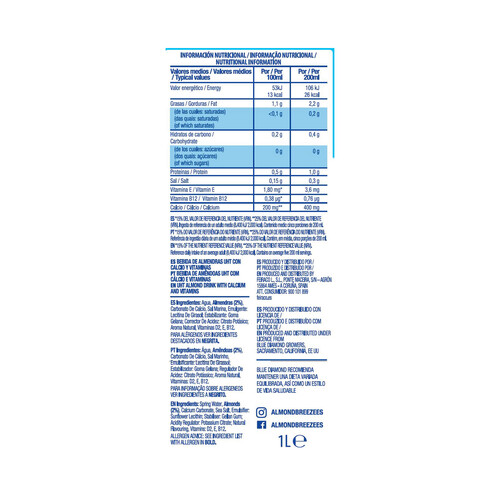 ALMOND BREEZE Bebida de almendra sin azúcar Calcium 1 l. Alcampo ¡Haz