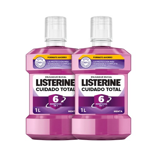 LISTERINE Cuidado total Enjuague bucal de uso diario con sabor a menta  2 x 1 l.