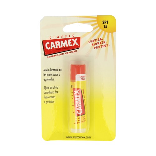 Bálsamo labial hidratante (suaviza, hidrata y protege) con protector solar factor 15 CARMEX