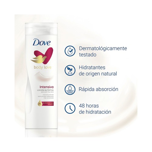 DOVE Body loveCrema coporal nutrición intensa, para pieles muy secas 400 ml.