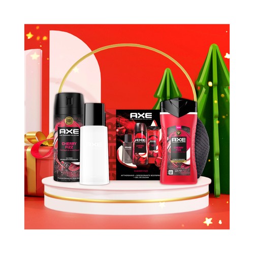 AXE Cherry fizz Neceser con aftershave (100 ml), desodorante en spray (150 ml) y gel para ducha o baño (225 ml).