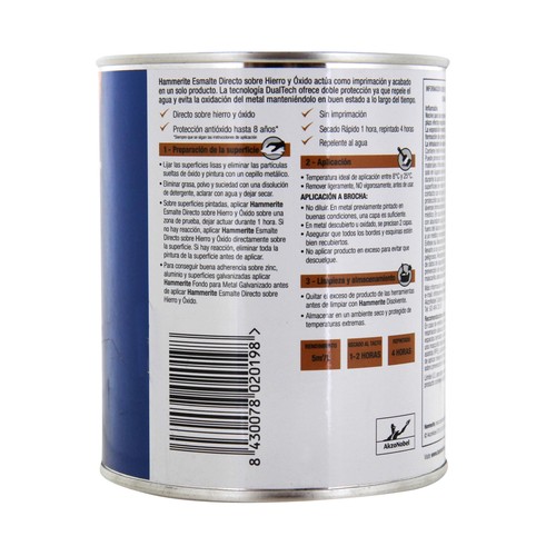 Esmálte antióxido, resistenete al agua, de secado rápido y de color verde liso HAMMERITE 0,75 litros 1 unidad.