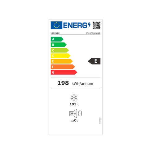 Arcón congelador HISENSE FT247D4AWYL, clasificación energética: E, H: 85,3cm,A: 89,1cm, F: 55,7cm, capacidad total: 191L.