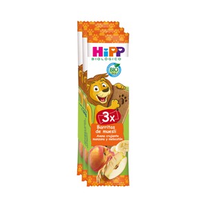 Imagen de HIPP Biológico Barritas de cereales biológicos (avena) con fruta (manzana y melocotón) a partir de 12 meses 3 x 20 g.