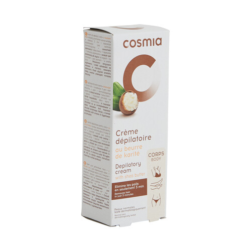 COSMIA Crema depilatoria para axilas, piernas y línea del bikini, con manteca de karité para todo tipo de pieles 150 ml.