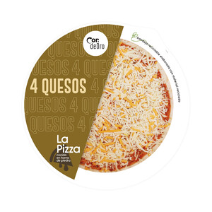 Imagen de DEORO Pizza fresca 4 quesos (Cheddar, Edam, Gouda, Mozzarella), cocida en horno de piedra DEORO 380 g.