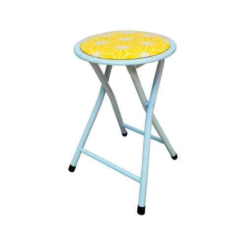 Taburete plegable de pvc color amarillo con tubo blanco, CAMILLO RIGAMONTI.