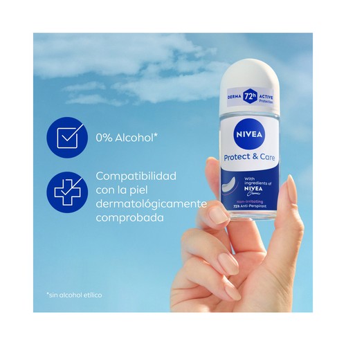 NIVEA Protege & cuida Desodorante roll on para mujer antitranspirante hasta 72 horas 50 ml.