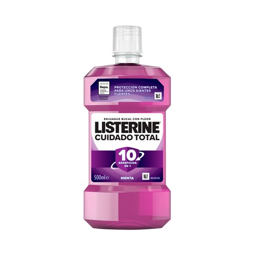LISTERINE Cuidado total Enjuague bucal de uso diario con sabor a menta 500 ml.