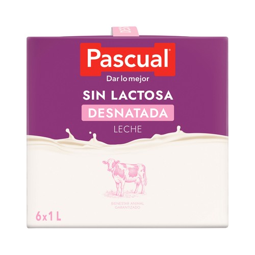 PASCUAL Leche de vaca desnatada sin lactosa 6 x 1 l.