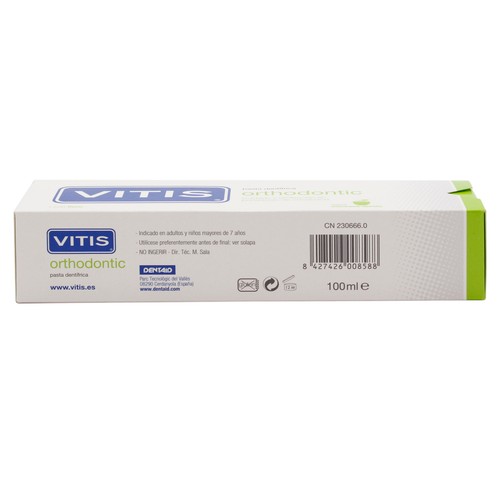 VITIS Dentífrico especial para ortodoncia, con fluor y sabor a manzana-menta VITIS 100 ml.