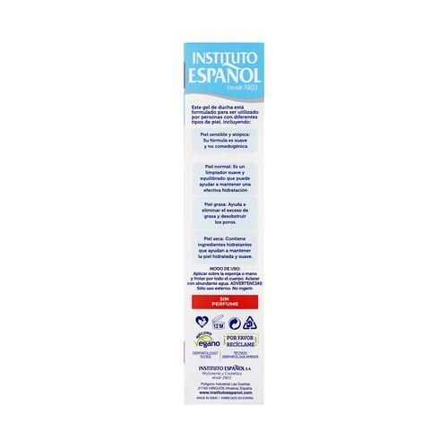 INSTITUTO ESPAÑOL Ultratopic Gel suave e hidratante para ducha o baño sin perfume 500 ml.