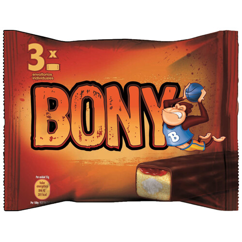 Bollitos de bizcocho con chocolate rellenos de crema sabor nata BONNY 165 gramos.